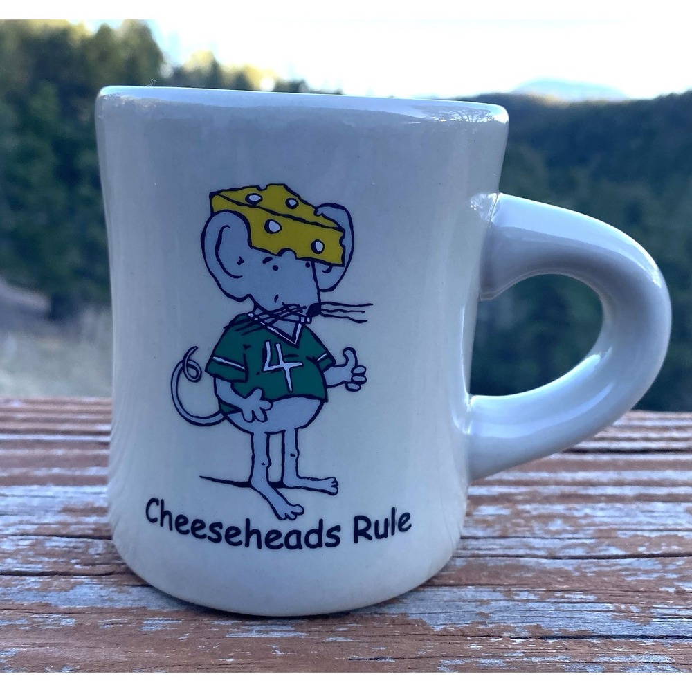 Cheeseheads Rule Mug Green Bay Packers Brett Favre #4 Mouse Great Condition